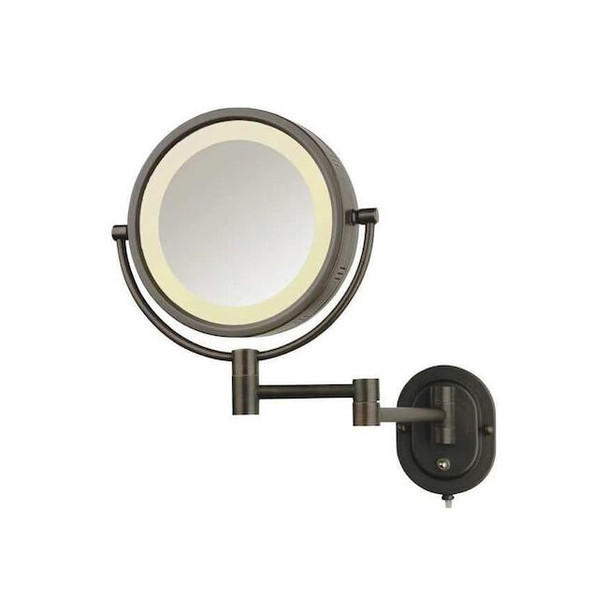 Lighted Makeup Mirror, 10 in W, 13 in H, 120 V AC, Bronze, Wall