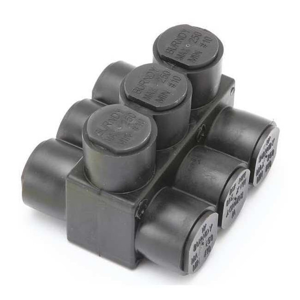 Burndy MultitapConnector,Alum,Blk,Hex,3Port 1PLD2503
