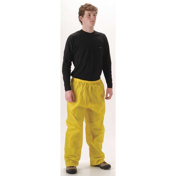 Rain Pants, Nylon, Polyurethane, 29 in Inseam, Elastic Closure, Yellow, Size M
