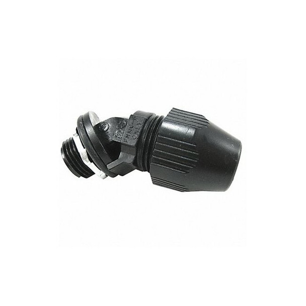 Conduit Fitting 45 Deg Elbow, 1-1/2 in, Liquid-Tight, Plastic, Plain, Black