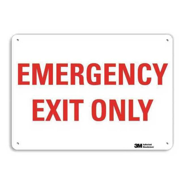Exit Sign, Recycled Aluminum, 10" W, 7" H, Emergency Exit Only, White