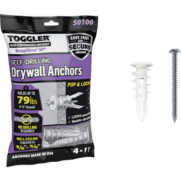SnapSkru 4ct 8x1.5" Drywl Anchor 50100