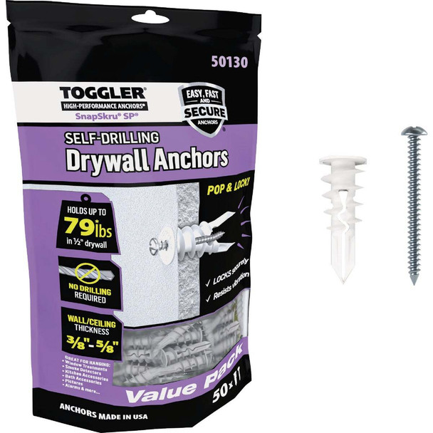 SnapSkru 50ct 8x1.5" Drywl Anchor 50130
