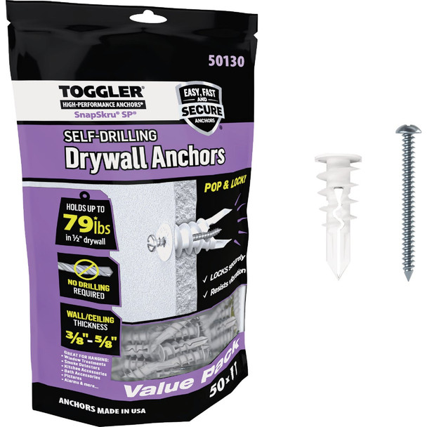 SnapSkru 50ct 8x1.5" Drywl Anchor 50130
