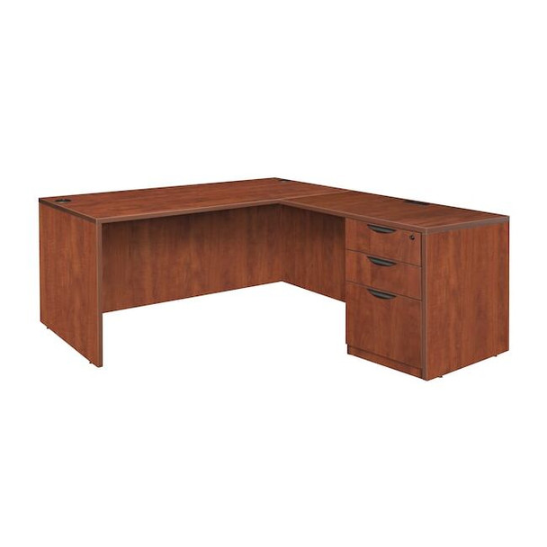 Pedestal Desk Legacy 60" Single Full Pedestal L-Desk,4, Cherry
