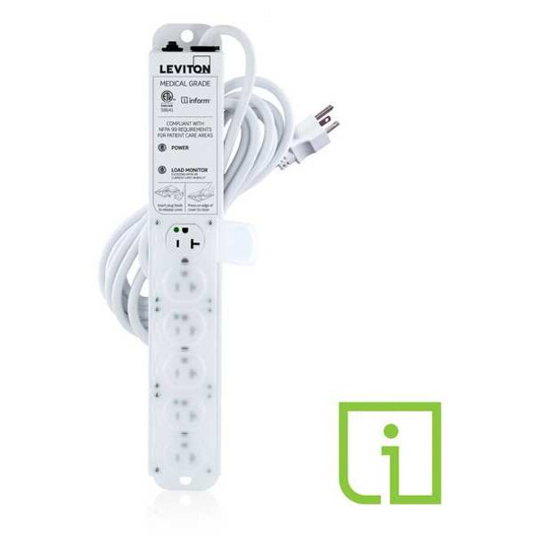 Leviton Outlet Strip,20 A,15 ft Cord L,6 Outlets 53C6M-2N5