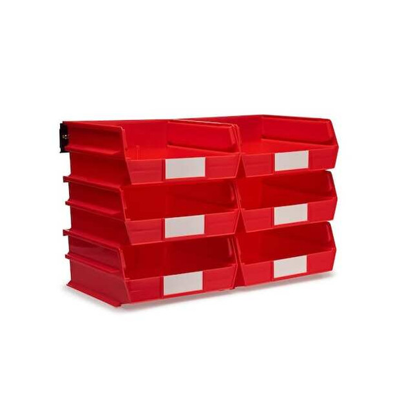 Wall Storage Unit W/ (6) 10-7/8" L x 11" W x 5" H Red Bins & Wall Mount Rails