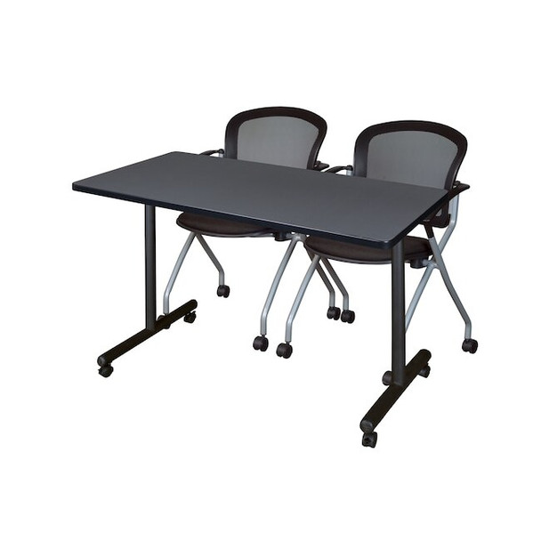 Kobe 48 x 24 in. Mobile T-Base Training Table- Grey, 2 Cadence Nesting Chairs
