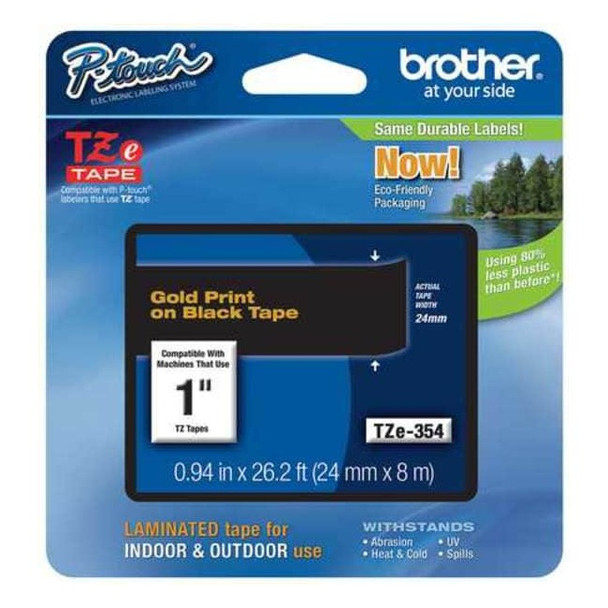 Brother Adhesive TZ Tape (R) Cartridge 15/16"x26-1/5ft., Gold/Black TZE354G