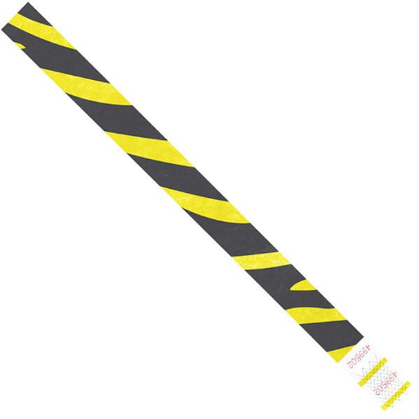 Tyvek Tyvek Wristbands, 3/4" x 10", Yellow Zebra Stripe, PK500 WR108YE