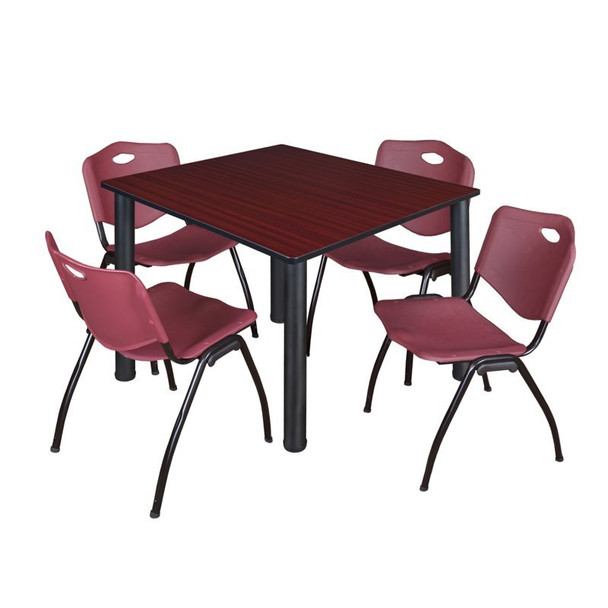 Kee Square Table & Chair Set, Wood, Metal, Plastic Top, Mahogany