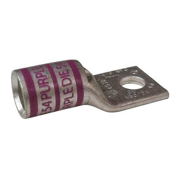 One-Hole Compression Lug, 4/0 AWG Max, 1/4 in Stud, Short Barrel, Copper, Purple