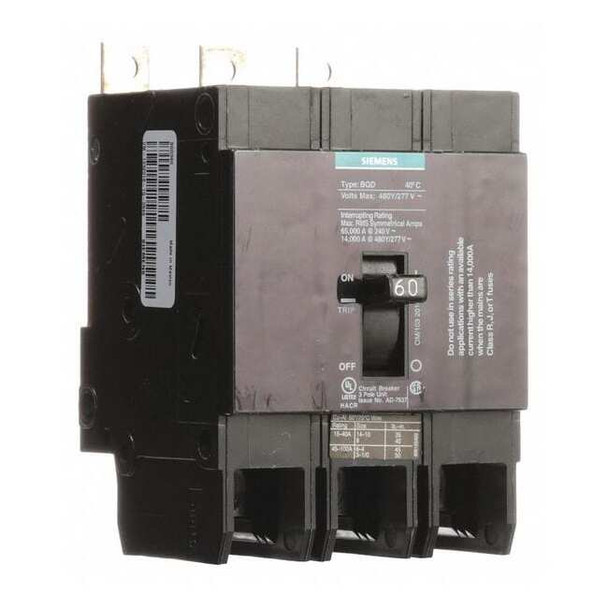 Miniature Circuit Breaker, BQD Series, 60A, 3 Pole, 480V AC, 14kA at 480V AC