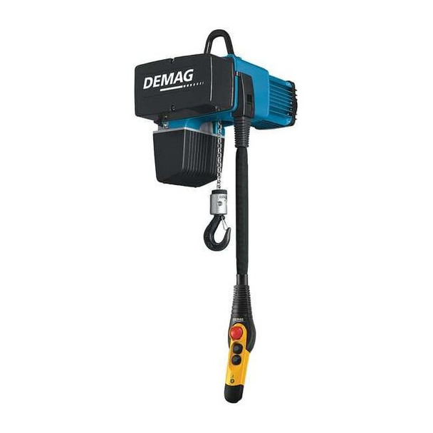 Electric Chain Hoist, 500 lb, 16 ft, Hook Mounted - No Trolley, 460V AC, Blue