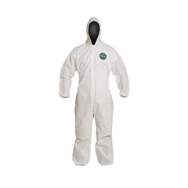 Dupont Hooded Disposable Coverall, 4Xl, White, SMS, zipper PB127SWH4X002500