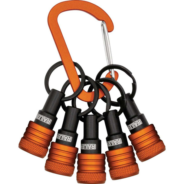 Railer Bit Holder Keychain with (5) Orange Hex Shank Bit Holders RQCBH5