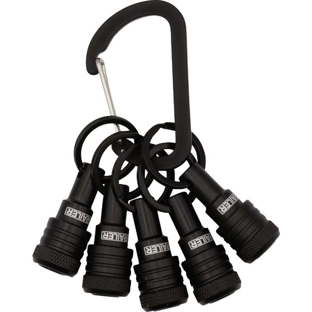 Railer Bit Holder Keychain with (5) Black Hex Shank Bit Holders RQCBH5-BK