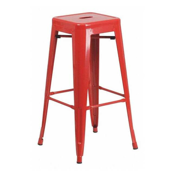 30" High No Back Red Metal Barstool Square Seat