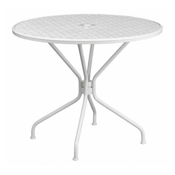 Flash Furniture 35.25" Round White Steel Patio Table-Umbrella Hole CO-7-WH-GG