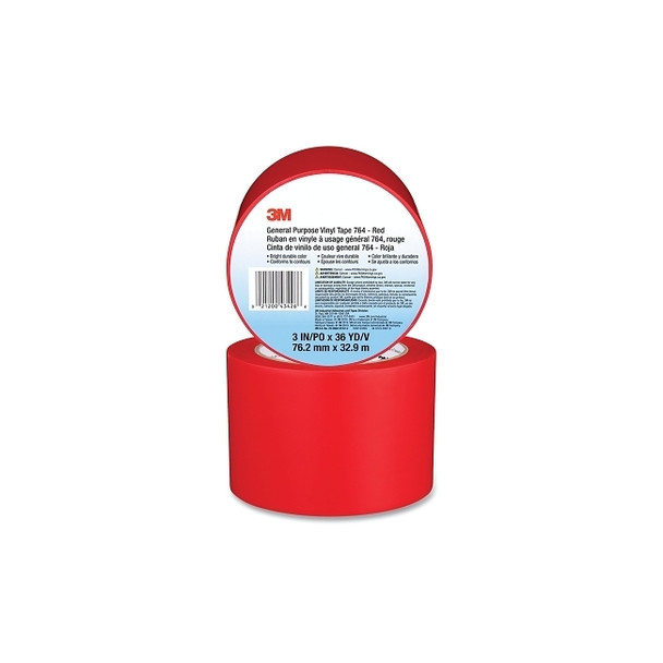 General Purpose Vinyl Tape 764, 3 in x 36 yd x 5 mil, Red