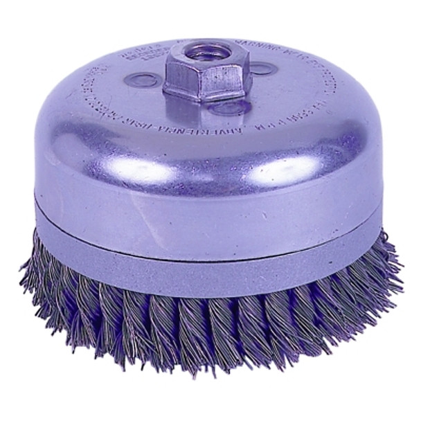 Extra Heavy Duty Knot Wire Cup Brush, 4 in Dia., 5/8-11 UNC Arbor, 0.026 Wire