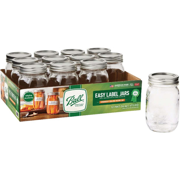 Ball 1 Pt. Easy-Label Regular Mouth Smooth-Sided Mason Jar (12-Count) 2223165
