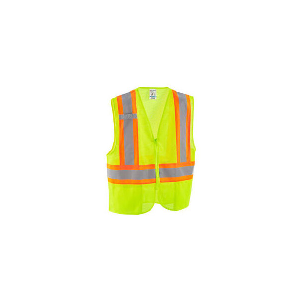 Global Industrial Class 2 Hi-Vis Safety Vest 2 Pockets Two-Tone Mesh Lime S/M