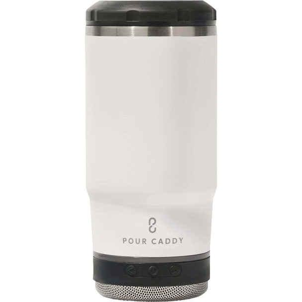 Pour Caddy Chill & Brew 14 Oz. White Insulated Drink Holder with Speaker