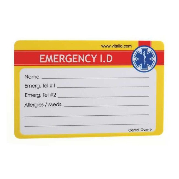 Vital Id Emergency Wallet I.D. Card,Plastic,PK200 WSID-04