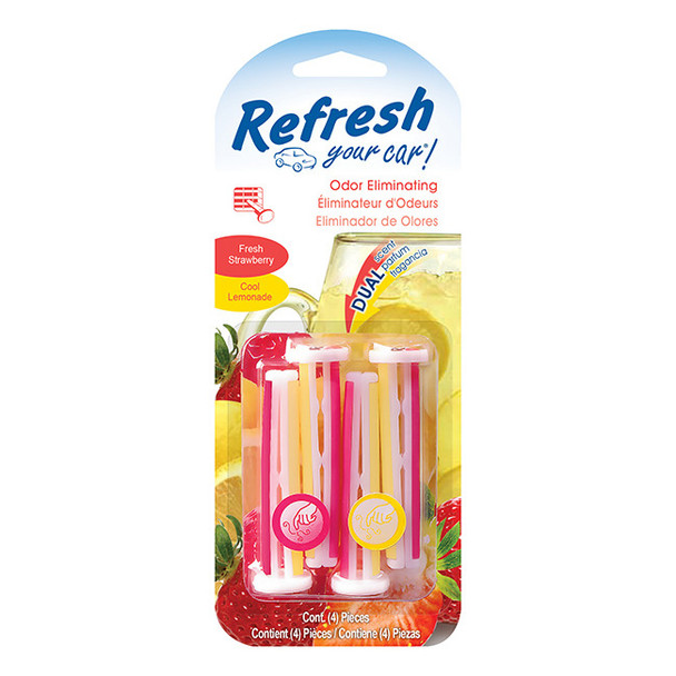 Energizer® Refresh Your Car® Vent Sticks, Fresh Strawberry/Cool Lemonade, 4/Pkg