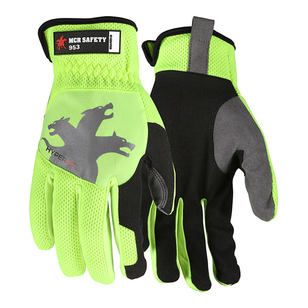 MCR Safety® HyperFit Mechanics Gloves, Medium, Hi-Vis Lime, 1/Pair