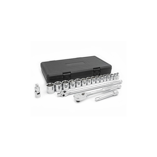 19 Pc. 6 Point Standard SAE Mechanics Tool Sets, 1/2 in Dr