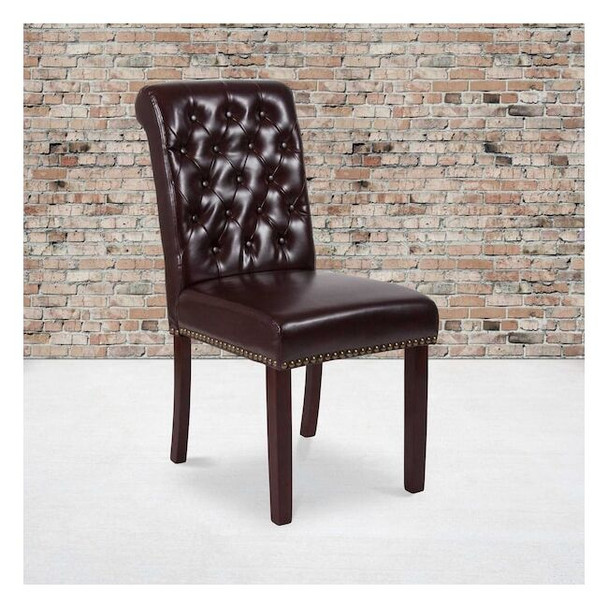 Flash Furniture Brown Leather Parsons Chair,PK2 2-BT-P-BRN-LEA-GG