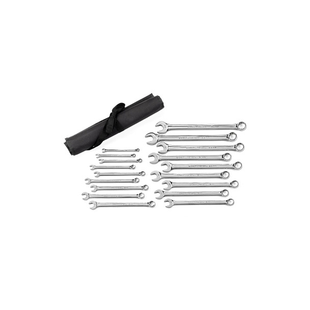 Long Pattern Combination Metric Wrench Sets, 12 Points, Metric, Chrome, 18 Pc.