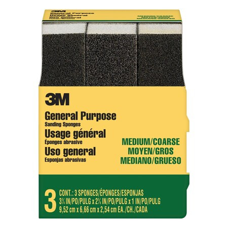 3m Sanding Sponge,3 3/4"x2 5/8"x1",PK6 909NA-3P-CC