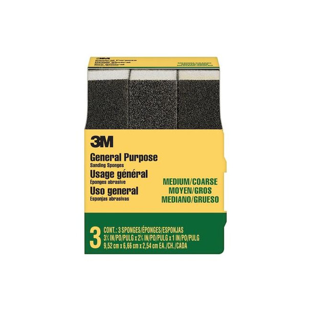 3m Sanding Sponge,3 3/4"x2 5/8"x1",PK6 909NA-3P-CC