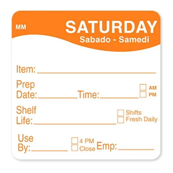 Daymark Food Safety Label,Yellow/White,2 in H IT120156-2-TUE