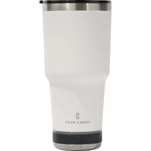 Pour Caddy Go Caddy 28 Oz. White Insulated Tumbler with Speaker GC-28-WHT