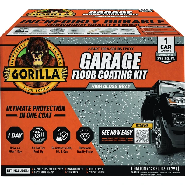 Gorilla Gray Garage Floor Epoxy Coating Kit - 1 Car Coverage 118492
