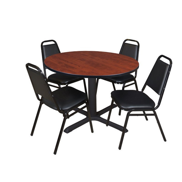 Cain Cain Round Table & Chair Set, Wood, Metal, Vinyl Top, Cherry TB48RNDCH29BK
