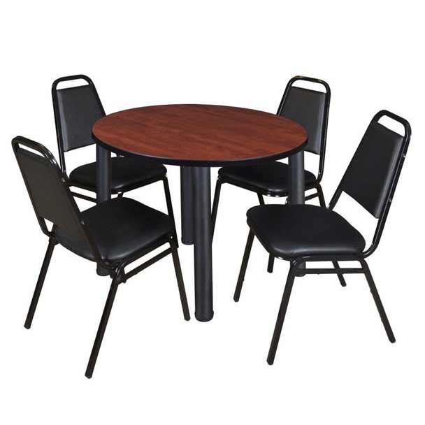 Kee Round Table & Chair Set, Wood, Metal, Vinyl Top, Cherry