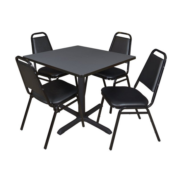 Cain Cain Square Table & Chair Set, Wood, Metal, Vinyl Top, Grey TB3636GY29BK