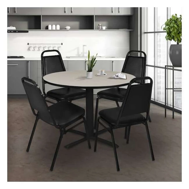Cain Cain Round Table & Chair Set, Wood, Metal, Vinyl Top, Maple TB48RNDPL29BK