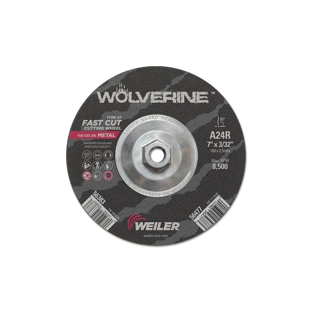 Wolverine® Grinding Wheel, 7 in dia x 5/8 in-11 UNC Arbor x 3/32 in Thick, AO, 24R Pack of 10