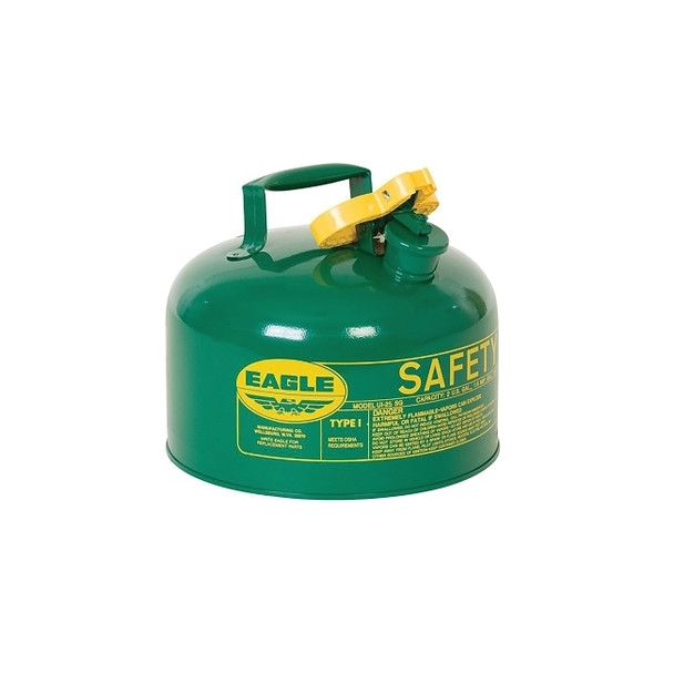 Safety Can, Type I, 2-1/2 gal, 24-ga Galvanized Steel, Combustibles, Green