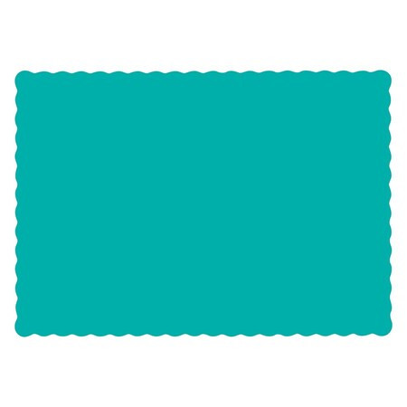Hoffmaster 10" x 14" Scalloped Teal Paper Placemats,PK1000 310527