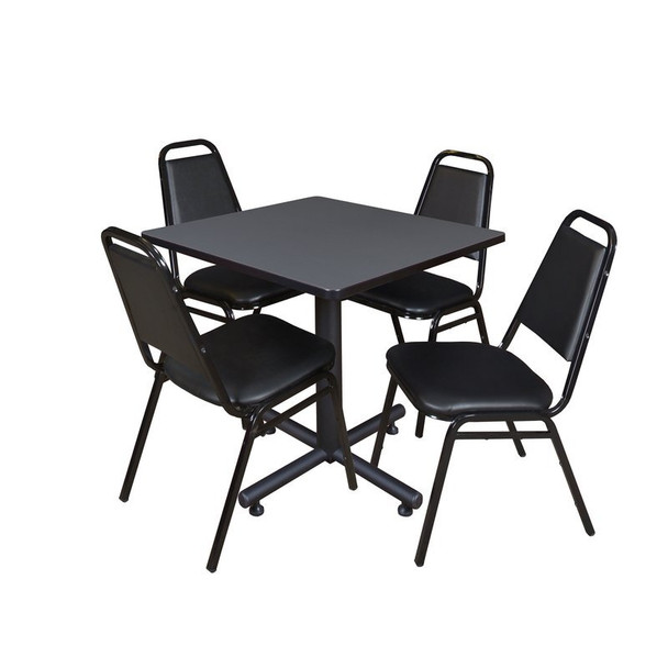 Kobe Kobe Square Table & Chair Set, Wood, Metal, Vinyl Top, Grey TKB3030GY29BK