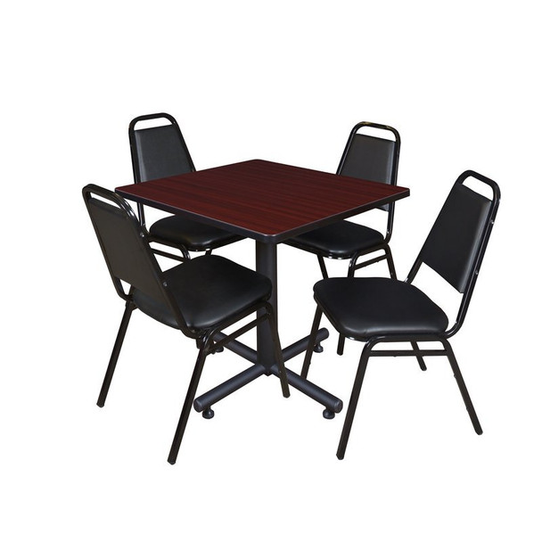 Kobe Square Table & Chair Set, Wood, Metal, Vinyl Top, Mahogany