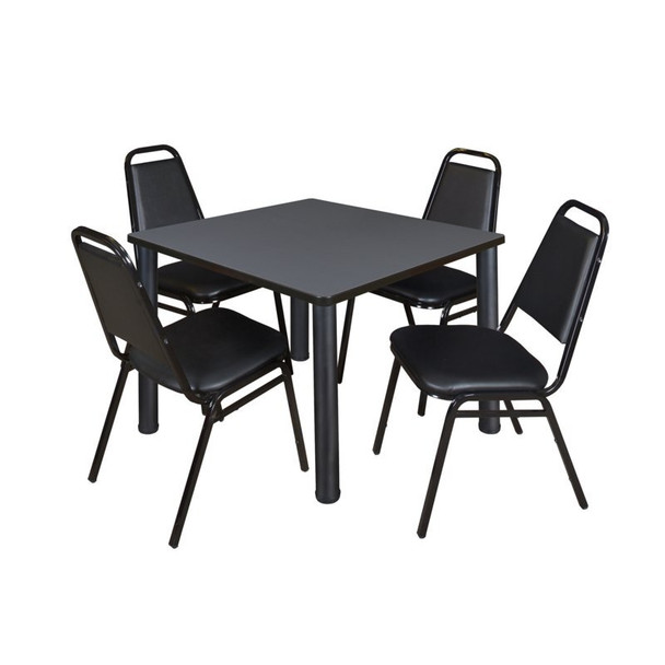 Kee Kee Square Table & Chair Set, Wood, Metal, Vinyl Top, Grey TB3636GYBPBK29BK