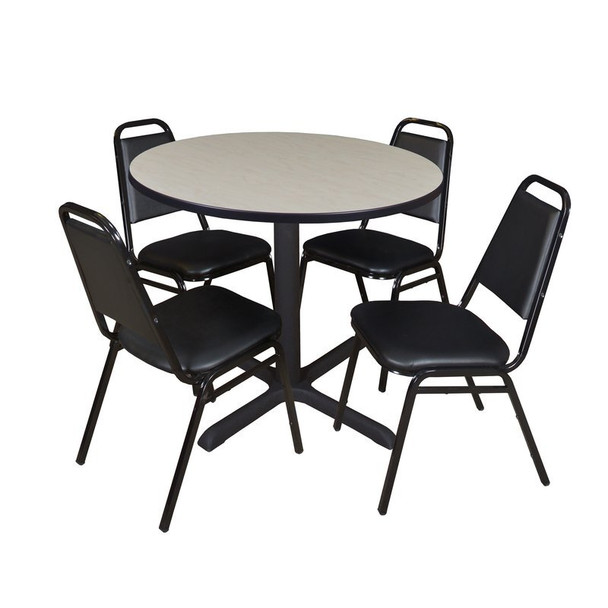 Cain Cain Round Table & Chair Set, Wood, Metal, Vinyl Top, Maple TB42RNDPL29BK